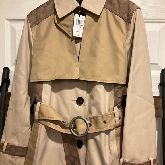 🆕COACH TONAL SIGNATURE PRINT CLASSIC TRENCH COAT WITH LEATHER DETAILS 43” - Picture 9 of 9